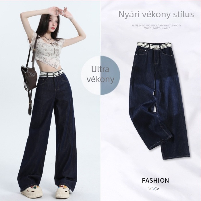 Női Chenille farmernadrág, széles szárú, magas derék, padlóig érő, tartalmaz Spandex