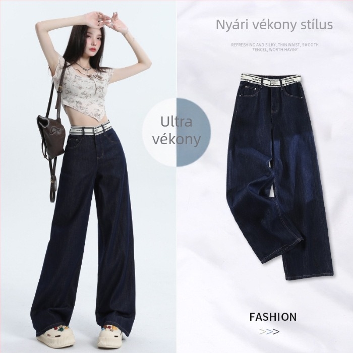 Női Chenille farmernadrág, széles szárú, magas derék, padlóig érő, tartalmaz Spandex