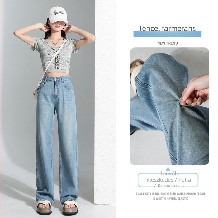 Magas derekú farmernadrág Tencel-denimből, széles szárú, egyenes szabás, könnyű Lyocell 70-80%