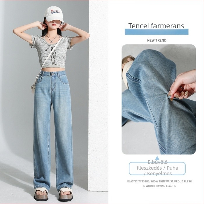 Magas derekú farmernadrág Tencel-denimből, széles szárú, egyenes szabás, könnyű Lyocell 70-80%