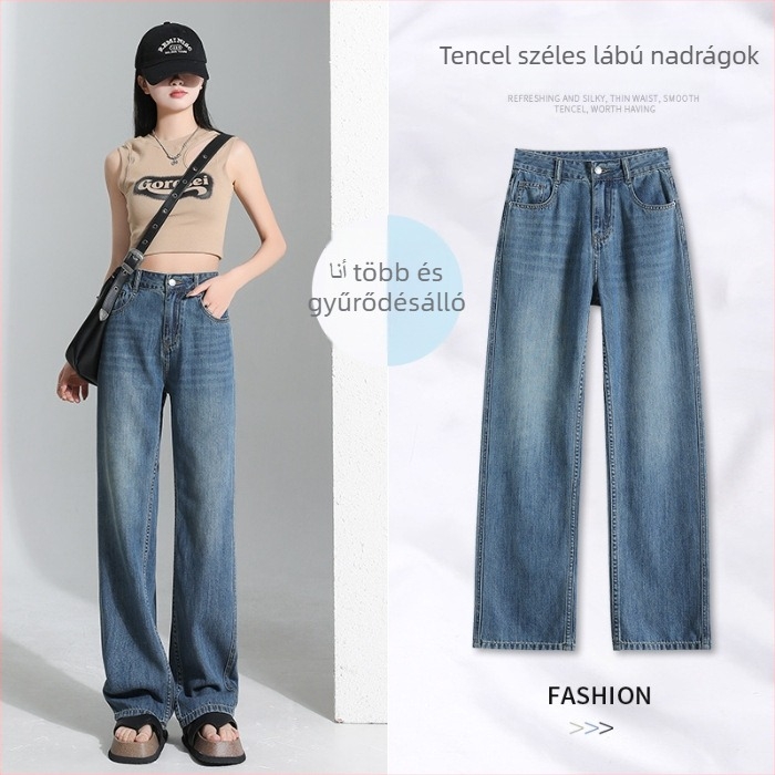 Magas derekú farmernadrág Tencel-denimből, széles szárú, egyenes szabás, könnyű Lyocell 70-80%