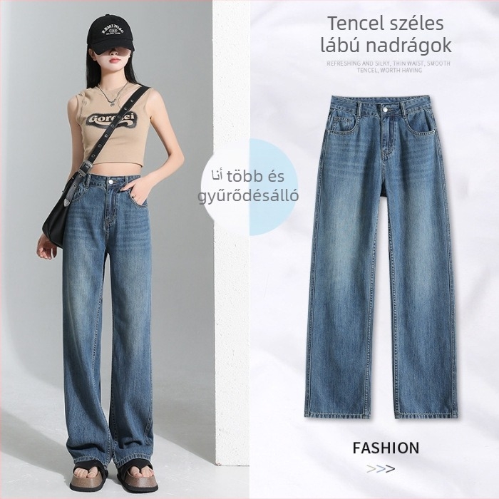 Magas derekú farmernadrág Tencel-denimből, széles szárú, egyenes szabás, könnyű Lyocell 70-80%