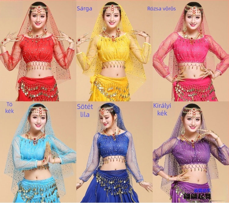 Etno tánc hosszú ujjú felső belly dance-hez, chiffon anyag, 30% akril rost tartalom, bélés: kémiai rostok keveréke