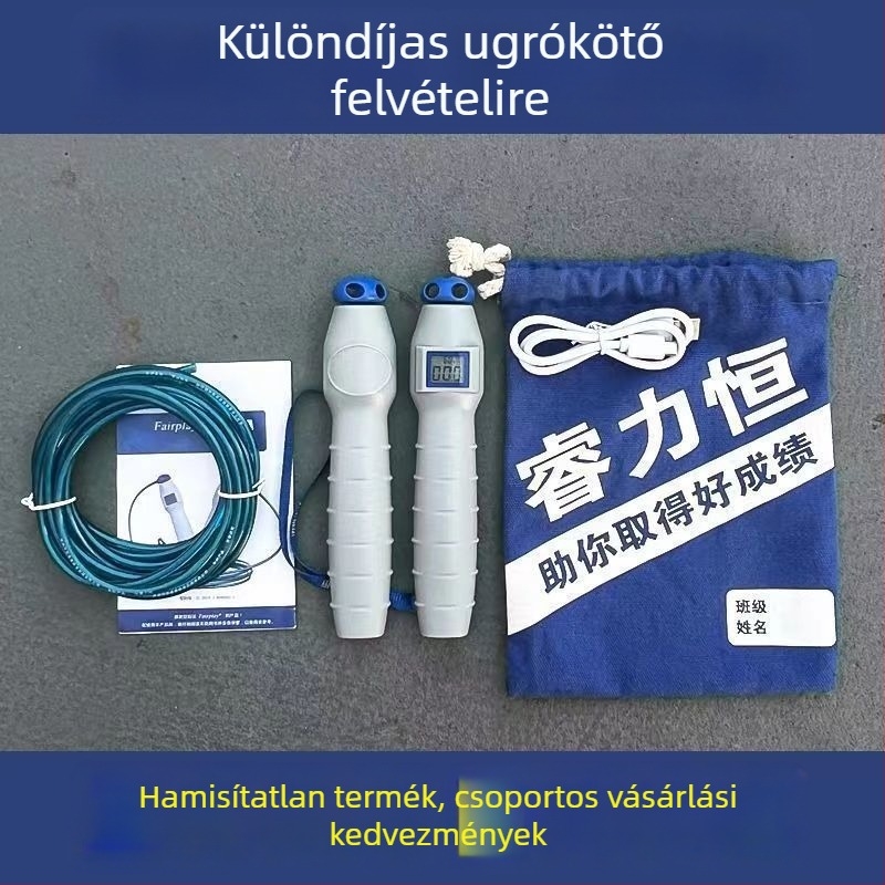 Acéldrót ugrókötél számláló funkcióval általános- és középiskolások testnevelési vizsgájára