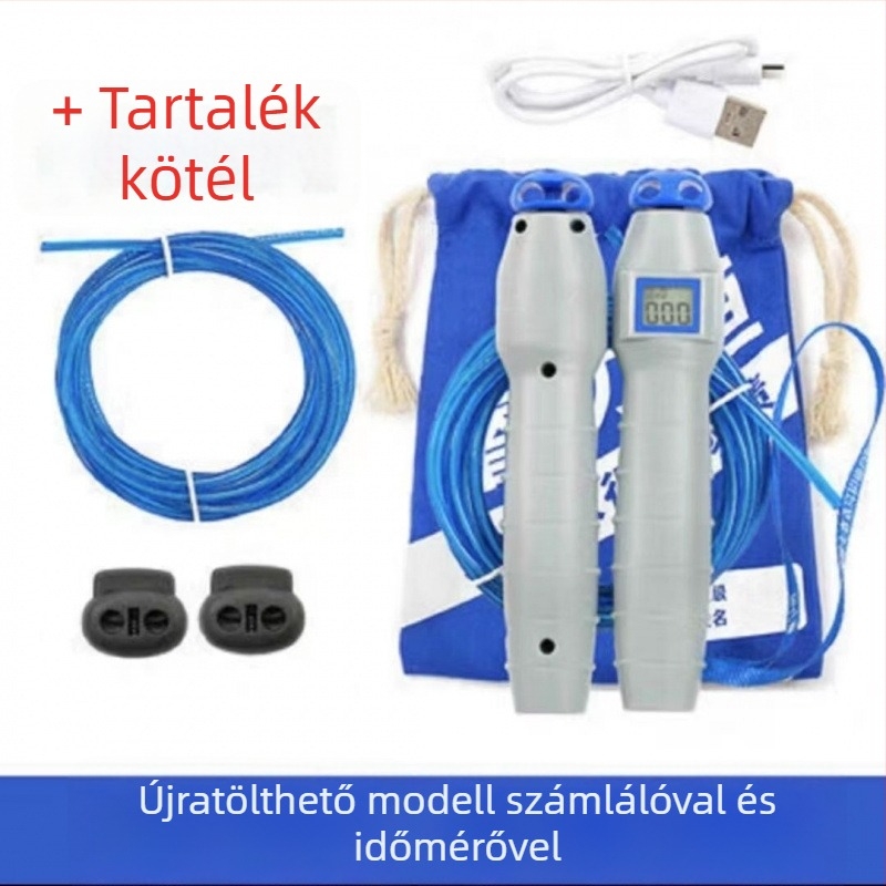 Acéldrót ugrókötél számláló funkcióval általános- és középiskolások testnevelési vizsgájára