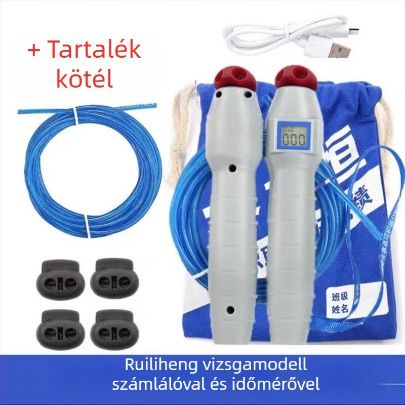 Acéldrót ugrókötél számláló funkcióval általános- és középiskolások testnevelési vizsgájára