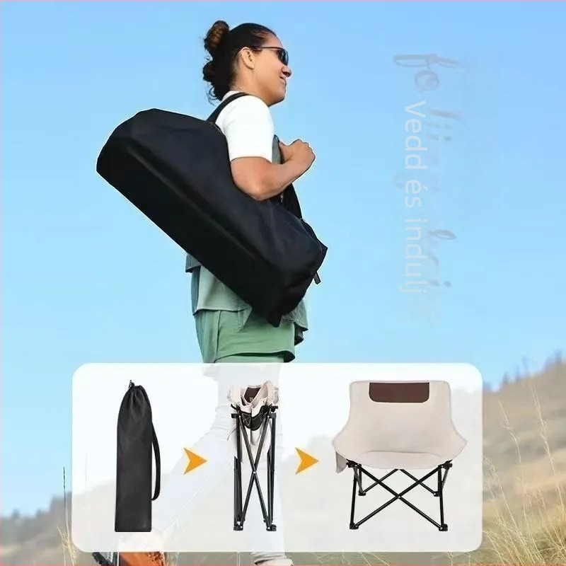 Moon chair kültéri kempingezéshez — összecsukható szék Oxford anyagból és acél vázból, hordozható a tengerpartra és kültéri használatra
