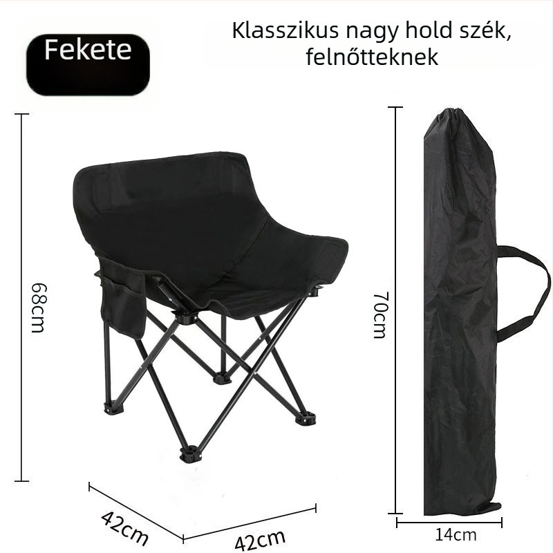 Moon chair kültéri kempingezéshez — összecsukható szék Oxford anyagból és acél vázból, hordozható a tengerpartra és kültéri használatra