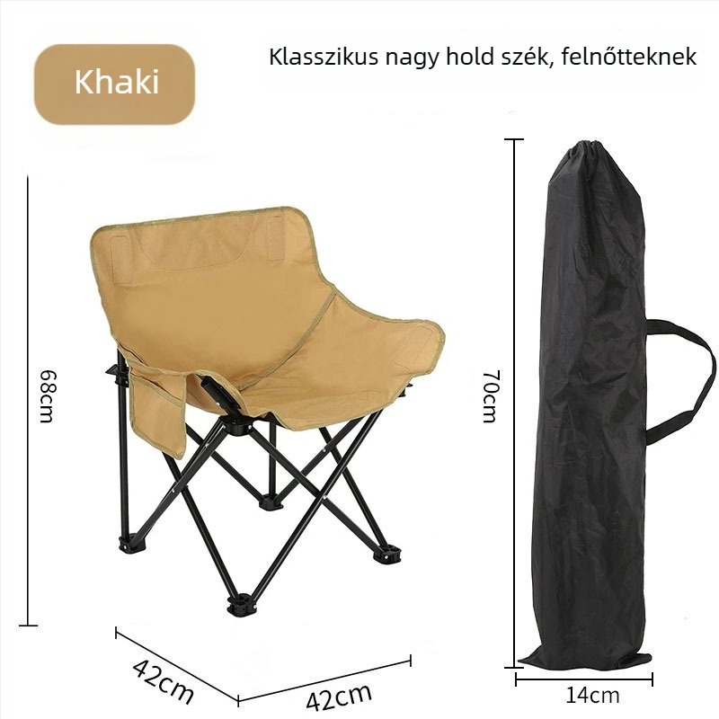 Moon chair kültéri kempingezéshez — összecsukható szék Oxford anyagból és acél vázból, hordozható a tengerpartra és kültéri használatra
