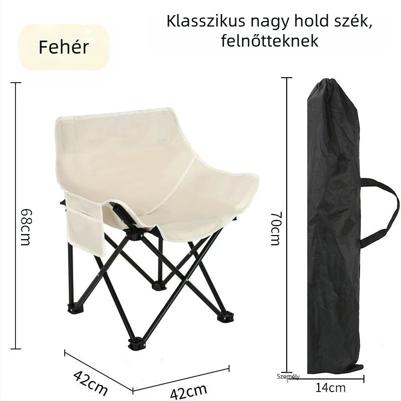 Moon chair kültéri kempingezéshez — összecsukható szék Oxford anyagból és acél vázból, hordozható a tengerpartra és kültéri használatra