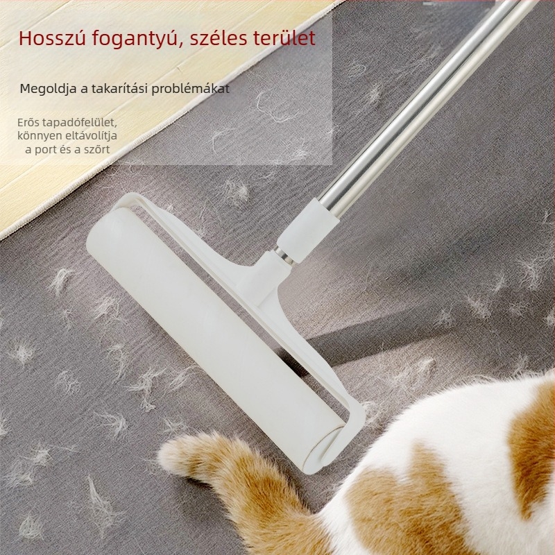 Műanyagból készült hosszú nyelű szöszeltávolító görgő ágyneműhöz és padlóhoz, haj eltávolítása