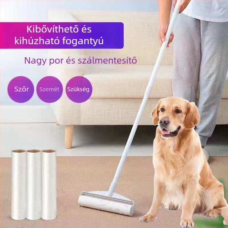Műanyagból készült hosszú nyelű szöszeltávolító görgő ágyneműhöz és padlóhoz, haj eltávolítása
