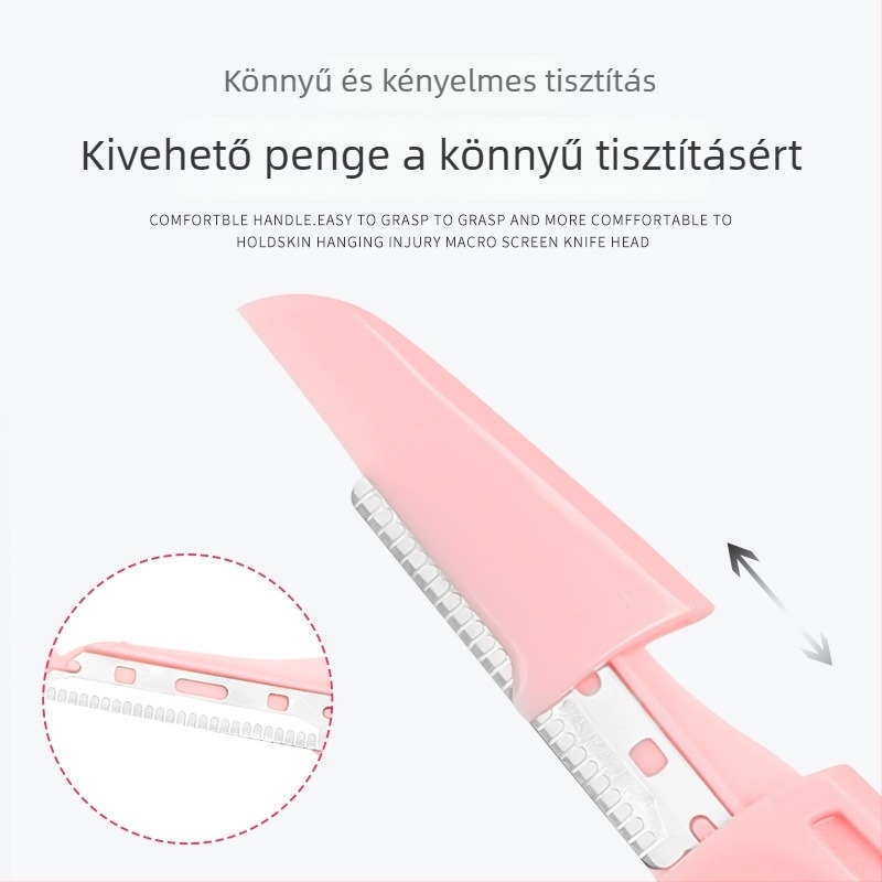 Szemöldök-trimmelő, biztonságos hajtogatás, karcolásmentes kivitel, kezdő készlet, cserélhető pengék