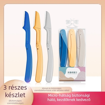 Szemöldök formázó kés, összecsukható, rozsdamentes acél, 3 darabos készlet, modell Q001
