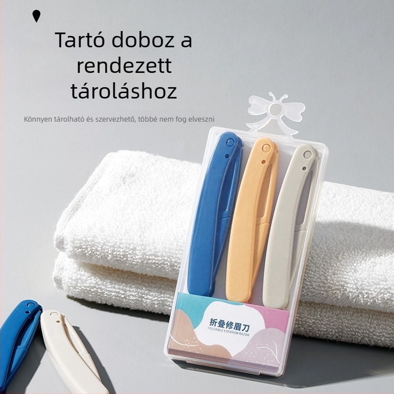Szemöldök formázó kés, összecsukható, rozsdamentes acél, 3 darabos készlet, modell Q001