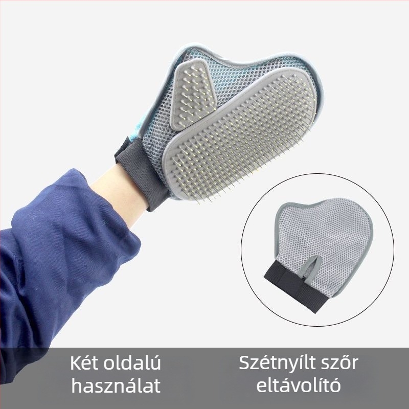 Állatgondozó kesztyű masszírozó fésűvel – szőrzet eltávolítás macskáknak és kutyáknak, poliészter + TPR