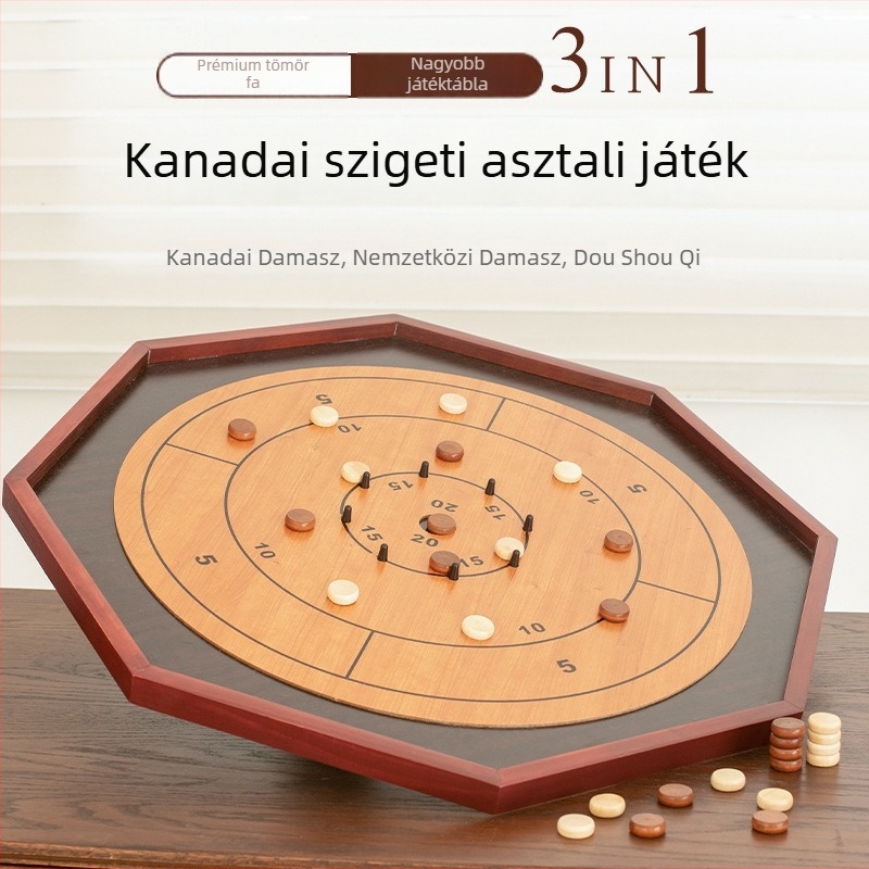 Fa Crokinole és Backgammon asztali játék - Fenyőfa, Cheng ang márka, 3C fa játék 14 év alattiaknak, Fejleszti a logikai gondolkodást, Színes doboz