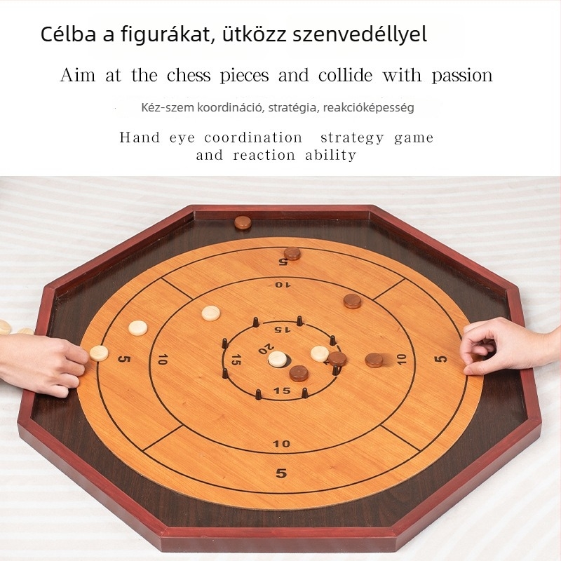Fa Crokinole és Backgammon asztali játék - Fenyőfa, Cheng ang márka, 3C fa játék 14 év alattiaknak, Fejleszti a logikai gondolkodást, Színes doboz