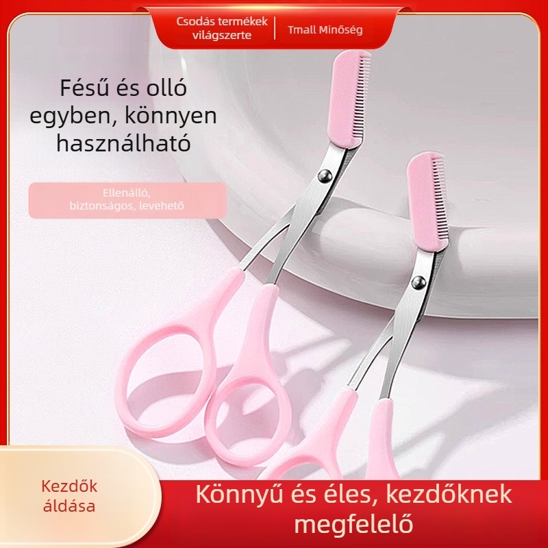 Szemöldökvágó olló fésűvel, műanyag és rozsdamentes acél kivitel, hivatalos magánmárka, általános használatra