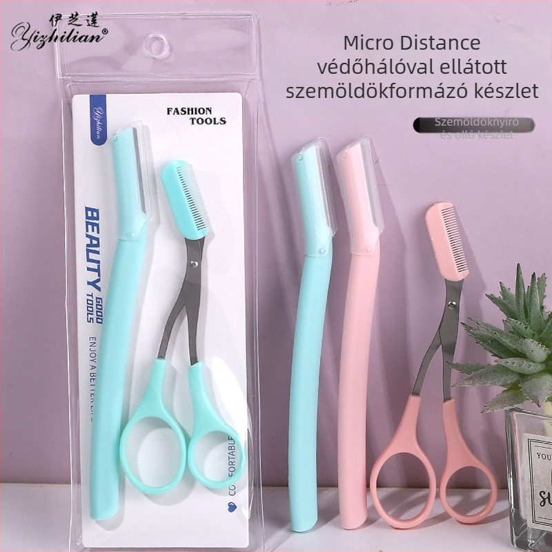 2 darabos szemöldök-trimmelő készlet fésűvel és szemöldökollóval – kézi működtetésű