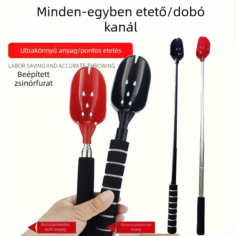 Teleszkópos alumínium ötvözetű etetőkanál, hordozható, összecsukható, anti-rotációs kial design