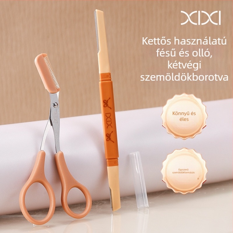Szemöldök-trimmelő és sminkolló kombinált készlet – kezdőknek, Pee márka, rozsdamentes acél és ABS, kód Xx-06