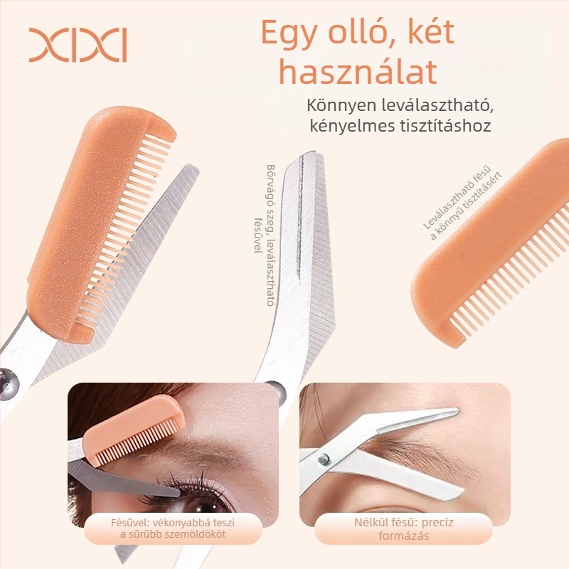 Szemöldök-trimmelő és sminkolló kombinált készlet – kezdőknek, Pee márka, rozsdamentes acél és ABS, kód Xx-06