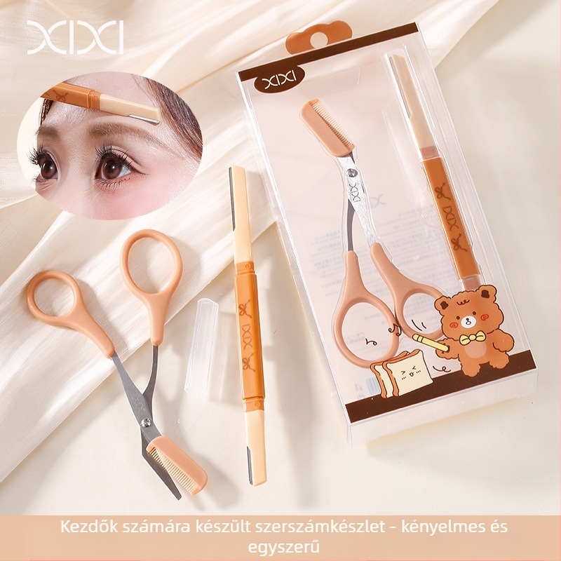 Szemöldök-trimmelő és sminkolló kombinált készlet – kezdőknek, Pee márka, rozsdamentes acél és ABS, kód Xx-06
