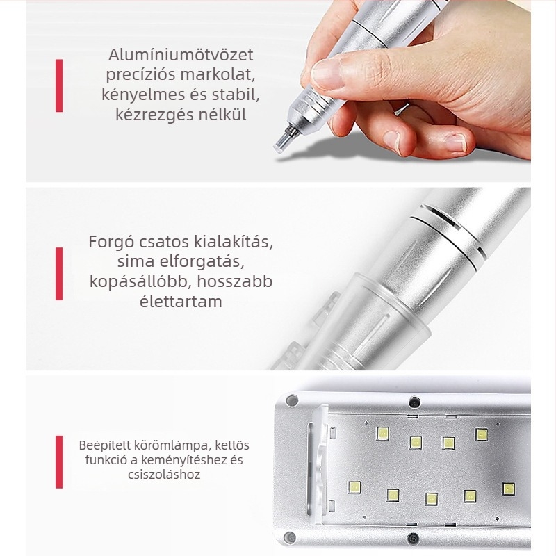 2‑in‑1 köröm UV/LED lámpa és csiszoló, magas sebességű időzítő, újratölthető, hordozható, gél eltávolítására és a gél megkötésére