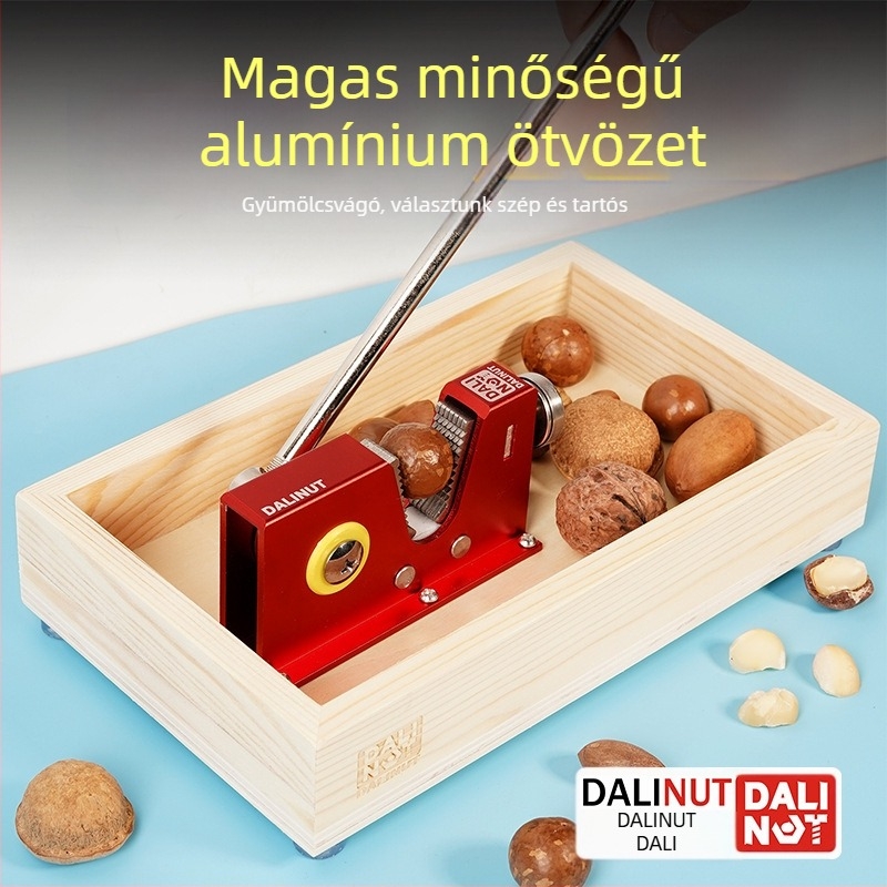Macadamia dióhéj nyitó - alumínium test, modern minimalista dizájn, 2018-ban piacra dobva, nyomtatott logó, magáncímke elérhető