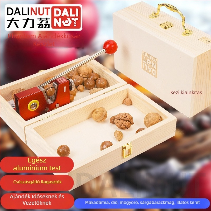 Macadamia dióhéj nyitó - alumínium test, modern minimalista dizájn, 2018-ban piacra dobva, nyomtatott logó, magáncímke elérhető