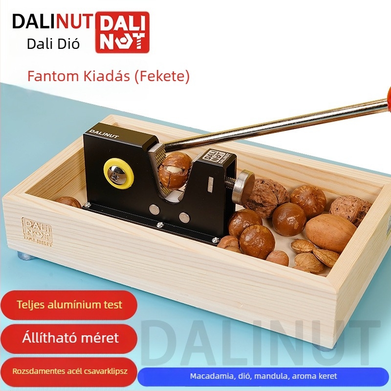 Macadamia dióhéj nyitó - alumínium test, modern minimalista dizájn, 2018-ban piacra dobva, nyomtatott logó, magáncímke elérhető