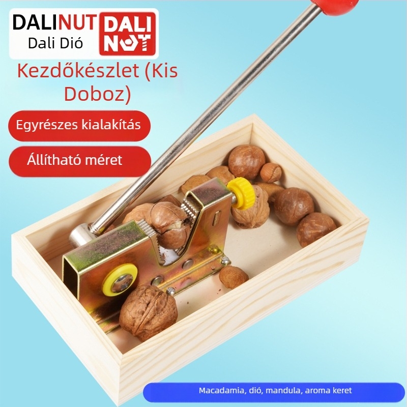 Macadamia dióhéj nyitó - alumínium test, modern minimalista dizájn, 2018-ban piacra dobva, nyomtatott logó, magáncímke elérhető