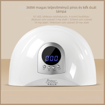 Miss Gooey C00676 Magas teljesítményű manikűrlámpa kettős spektrummal, 368W, gyors kötés géllakkhoz