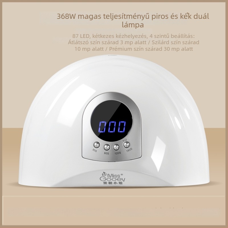 Miss Gooey C00676 Magas teljesítményű manikűrlámpa kettős spektrummal, 368W, gyors kötés géllakkhoz