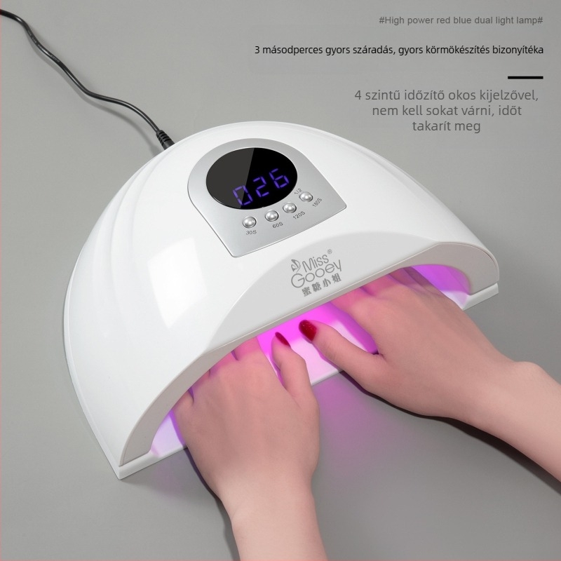 Miss Gooey C00676 Magas teljesítményű manikűrlámpa kettős spektrummal, 368W, gyors kötés géllakkhoz