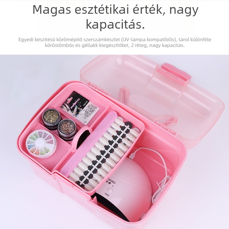 Manikűr tároló doboz kettős rétegű tárolóval, nagy kapacitású, műanyag szervező köröm eszközökhöz - 552 g, OEM Pinpai