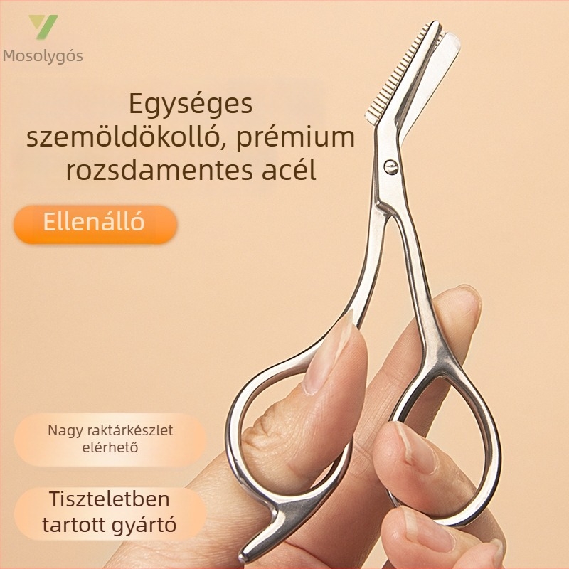 Rozsdamentes acél szemöldökolló fésűvel és formázóval – mindent egyben a szemöldök vágásához és formázásához