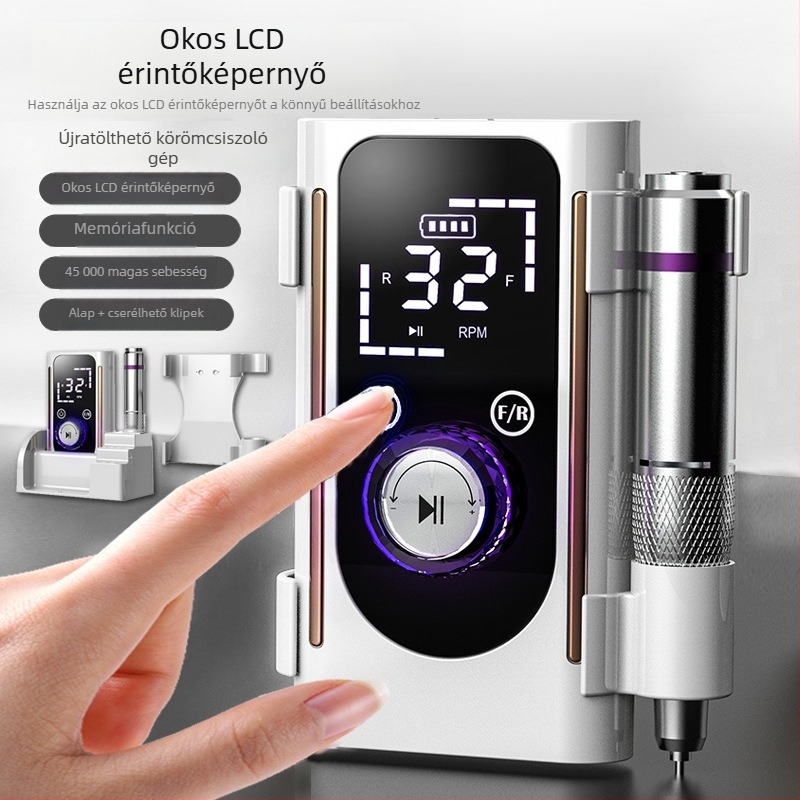 Elektromos körömreszelő, hordozható, újratölthető, 50W, 45000 RPM, Modell 112, ABS