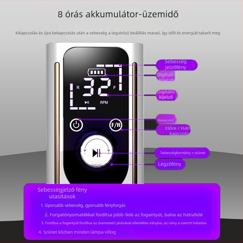Elektromos körömreszelő, hordozható, újratölthető, 50W, 45000 RPM, Modell 112, ABS