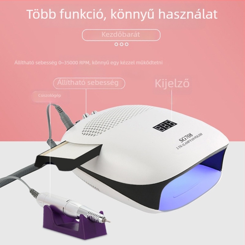 3-in-1 körömápoló gép SG708 — 140W fototerápia, porelszívás és csiszolás/szárítás