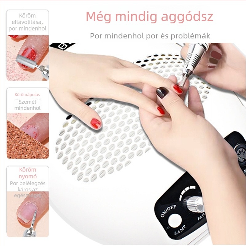 3-in-1 körömápoló gép SG708 — 140W fototerápia, porelszívás és csiszolás/szárítás