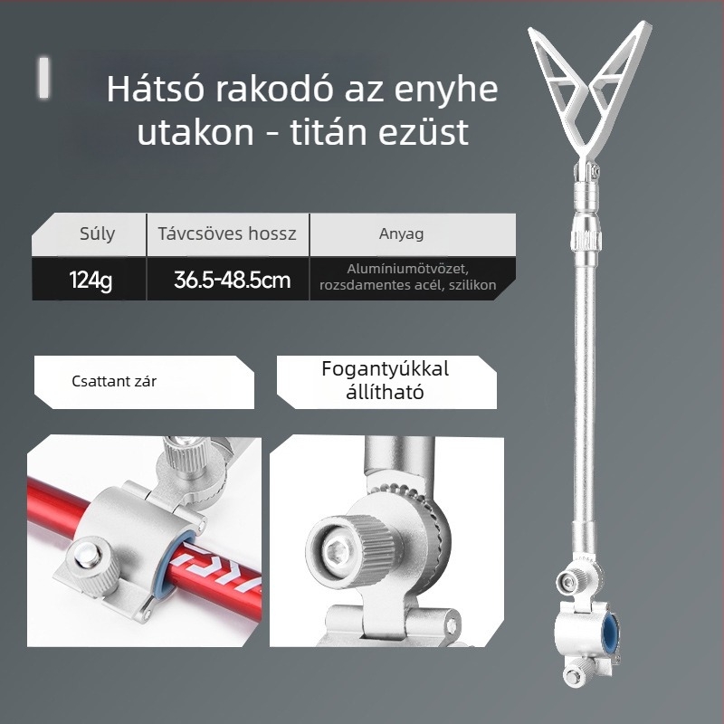 Wickert alumínium ötvözetes hátsó akasztó tartó horgászbotokra, többirányú forgás, összecsukható