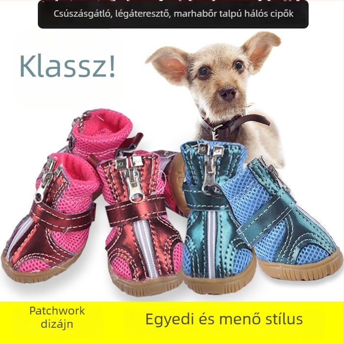 Őszi–téli hálós kutyacipő gumírozott talppal
