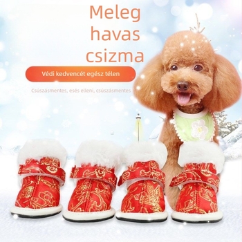 Textil anyagú kutyacipő, 4 darabos készlet, ünnepi kivitelű kis Teddy-kutyáknak, kopásálló, univerzális illeszkedés, Újév és Karácsony