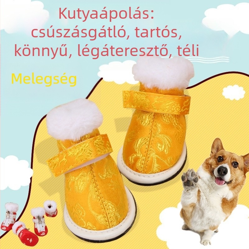 Textil anyagú kutyacipő, 4 darabos készlet, ünnepi kivitelű kis Teddy-kutyáknak, kopásálló, univerzális illeszkedés, Újév és Karácsony