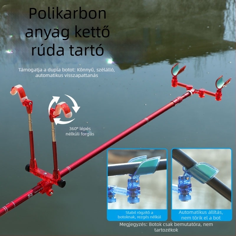 Két bottartó torony tartóval, hátulról akasztható, összecsukható szarv fej, automatikus visszatérés, világító kettős fejű kialakítás