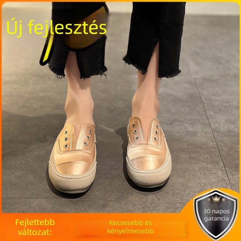 Női szatén slip-on sportcipő, alacsony profil, PU talpbetét, gumírozott talp, 3–5 cm lapos sarok
