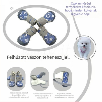 Háziállat cipő - leopárd mintás, fleece bélés, meleg, vízálló, csúszásmentes