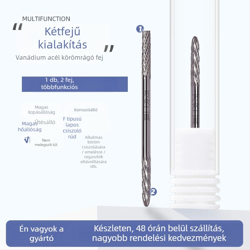 Kéthfejes körömpolírozó fej wolframacélból, a köröm eltávolításához és a felület polírozásához, 5,8 g